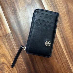 Tory Burch Black Zip Card Case with Gold Logo